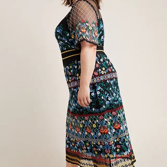 Anthropologie Esther Embroidered Floral Mesh Lace Midi Dress - Picture 8 of 16